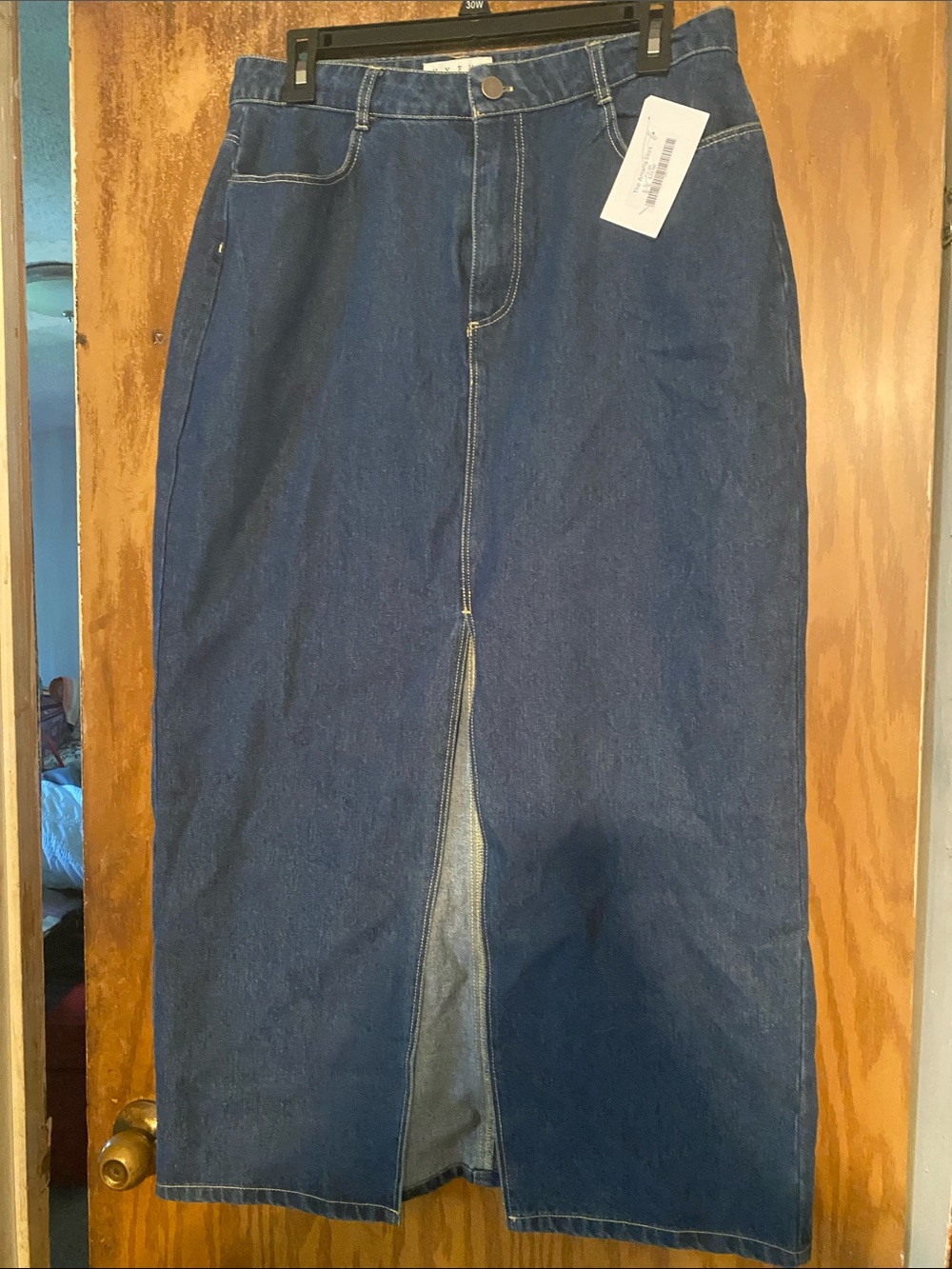 HYFVE Dark Blue Denim A-Line Skirt with Front Slit